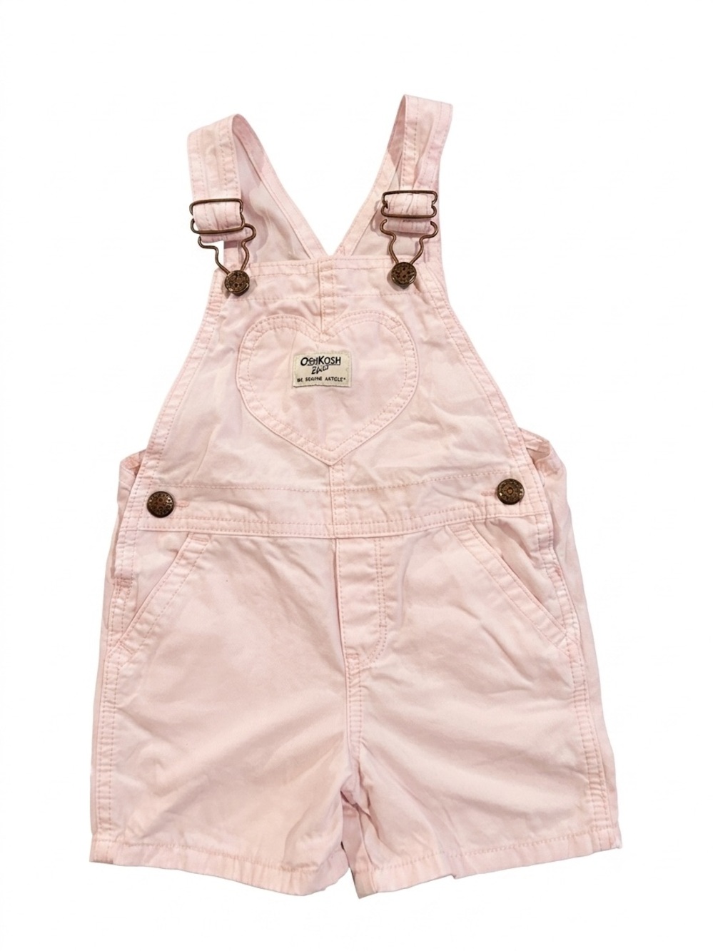 OshKosh B'gosh Toddler Girls Pink Twill Heart Pocket Overalls 2T
